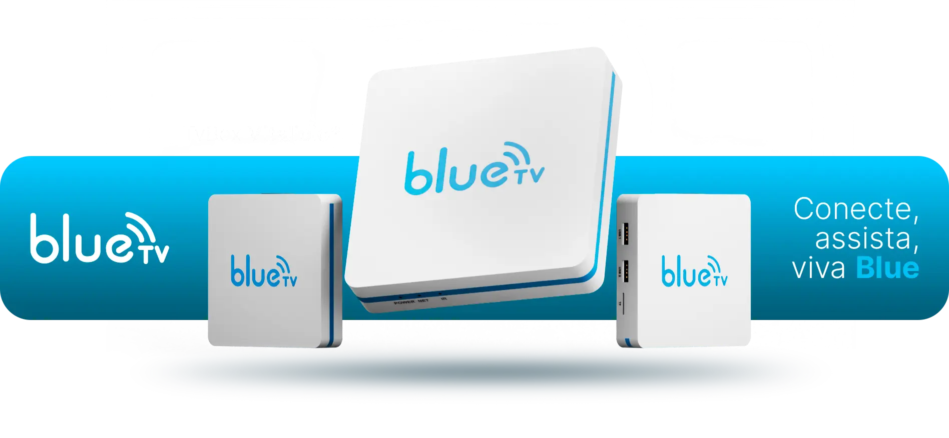 3 blue tv boxes